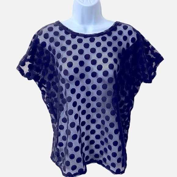 Poof, Women’s Short Sleeve Polka Dot Sheer Top - Picture 1 of 6